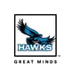 San Tan Heights K–8 School logo featuring a hawk in flight, with the word 'HAWKS' below, all within the Great Minds logo—a square containing the words 'Great Minds' beneath.