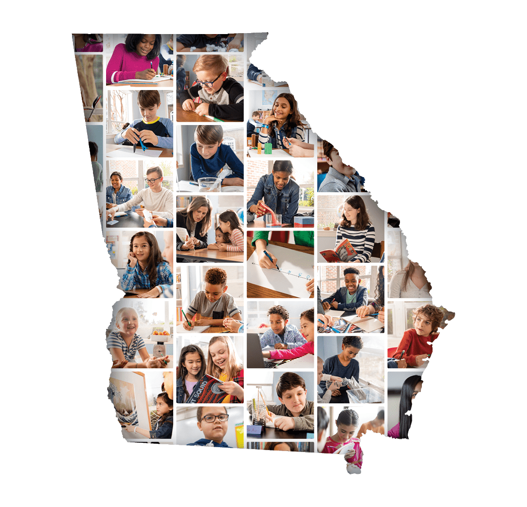 Outline of the state of Georgia filled with student photos.
